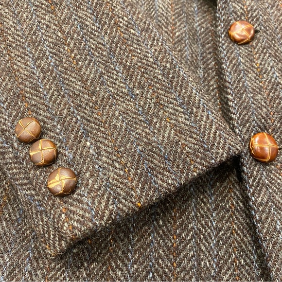 VINTAGE! 🌟HARRIS TWEED🌟 MENS 2 BUTTON WOOL SPORT COAT BLAZER BROWN SZ 40 - Picture 3 of 13